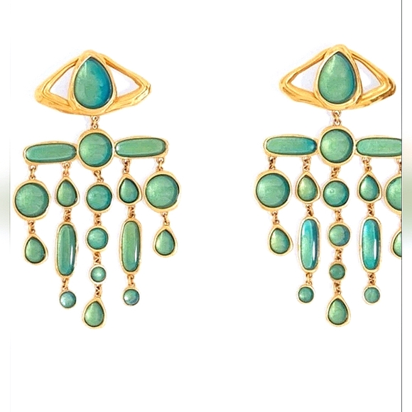 Schiaparelli Green Cabushon eye earrings - Picture 5 of 12